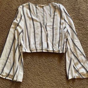 LA hearts bell sleeve crop shirt white striped